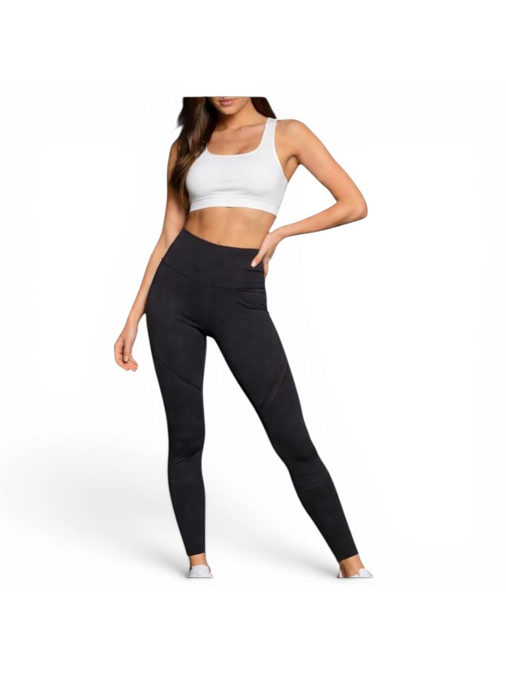 Fabletics Open Work Warp Mesh Leggings Sz Large Dark Gray Light Compression Gym